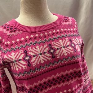 Tommy Hilfiger Pink Fair Isle Wool Blend Long Sleeve Crew Neck Pullover